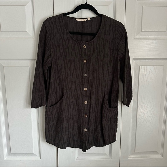 Soft Surroundings Ellis Tunic Womens M Charcoal Button Front Textured Lagenlook - Picture 1 of 9